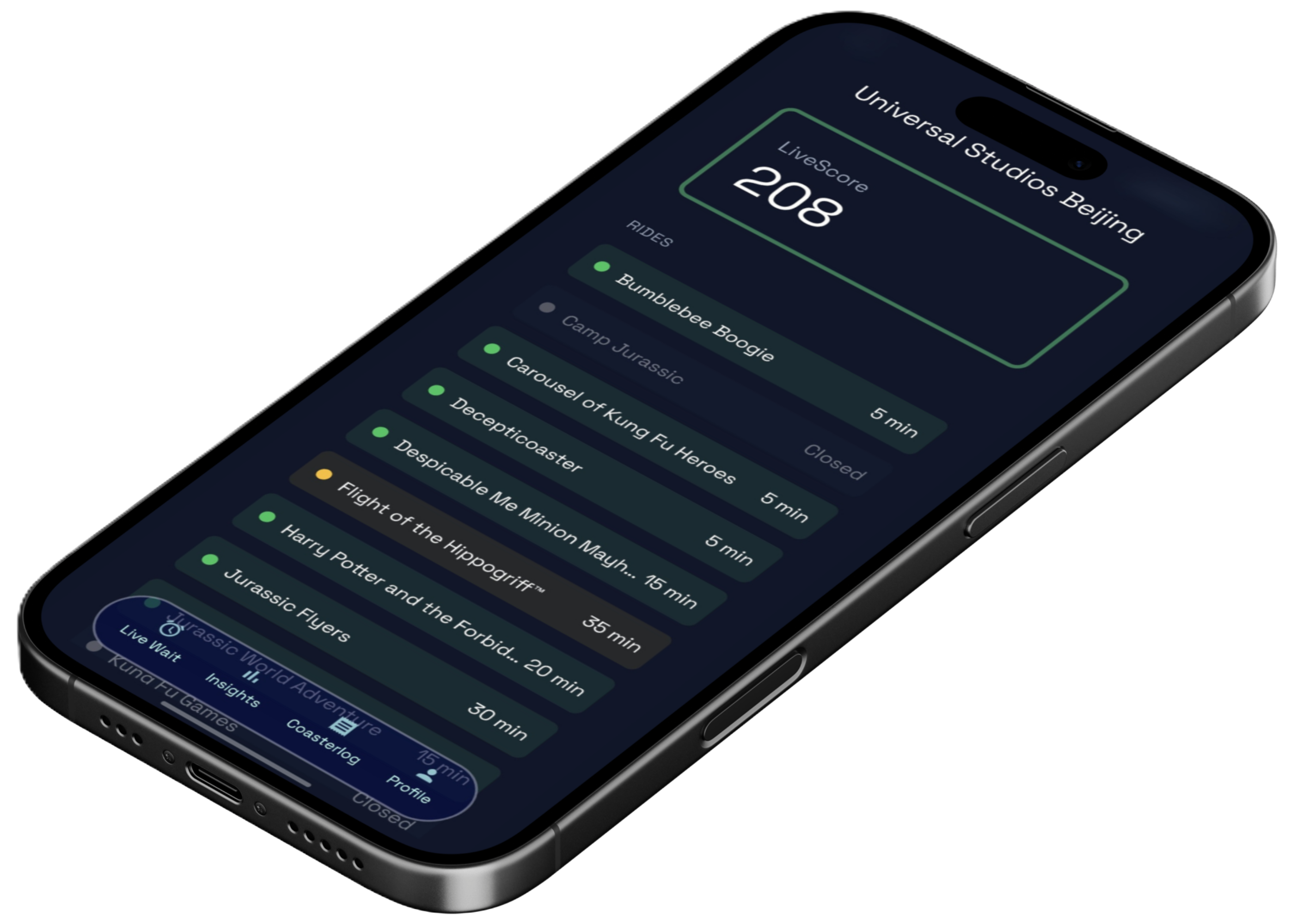 CoasterStream app preview: roller coaster and wait time analytics